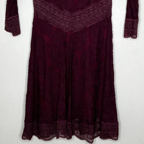 Free People Womens Burgundy Red Lace Dress Size Small - Picture 6 of 11